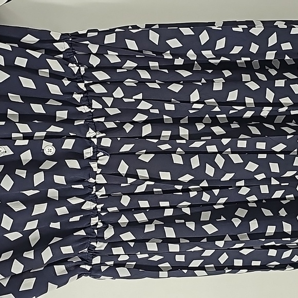 Vintage Leslie Fay Pleated Flowy Shirt Dress Diamond Fabric+Faux Pockets - Picture 11 of 17